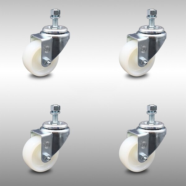 3 Inch SS Nylon Wheel Swivel 10mm Threaded Stem Caster Set